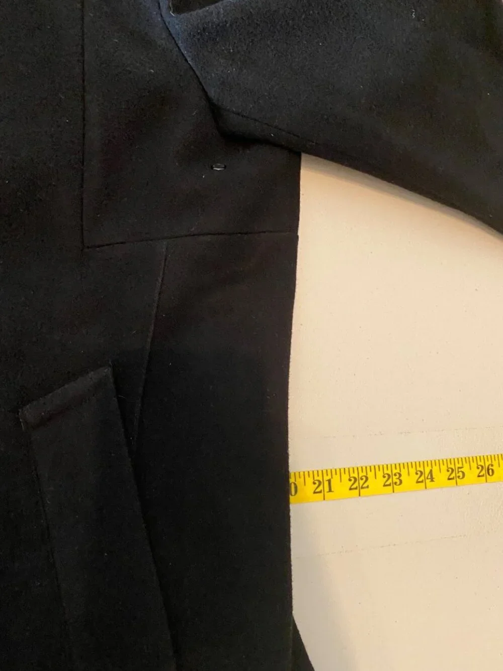 Tumi Mens Black Wool Blend Double-Breasted Peacoat Button Cuffs Side Pockets